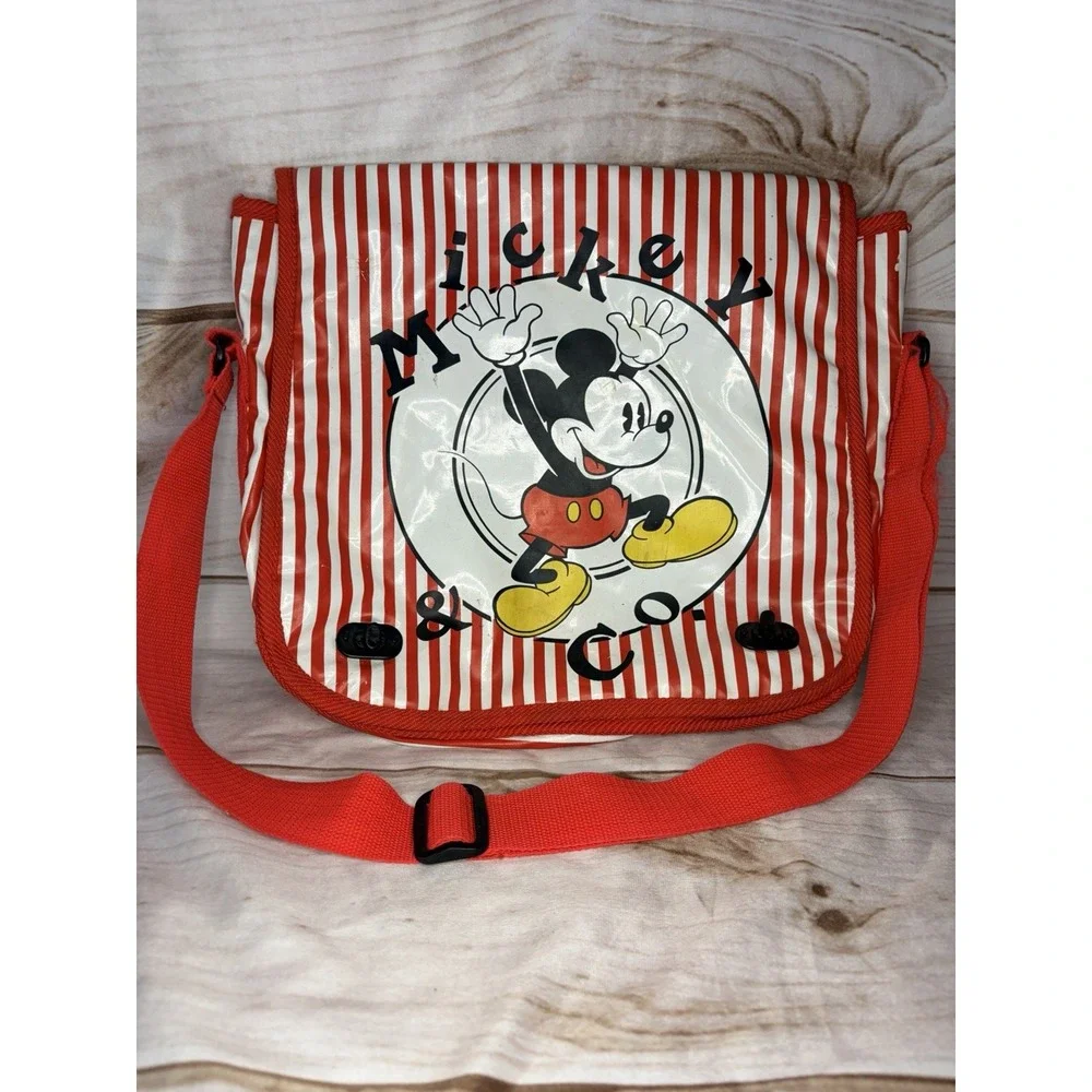 Vintage Mickey Mouse Cooler Messenger Bag Striped Graphic Design Disney 90s